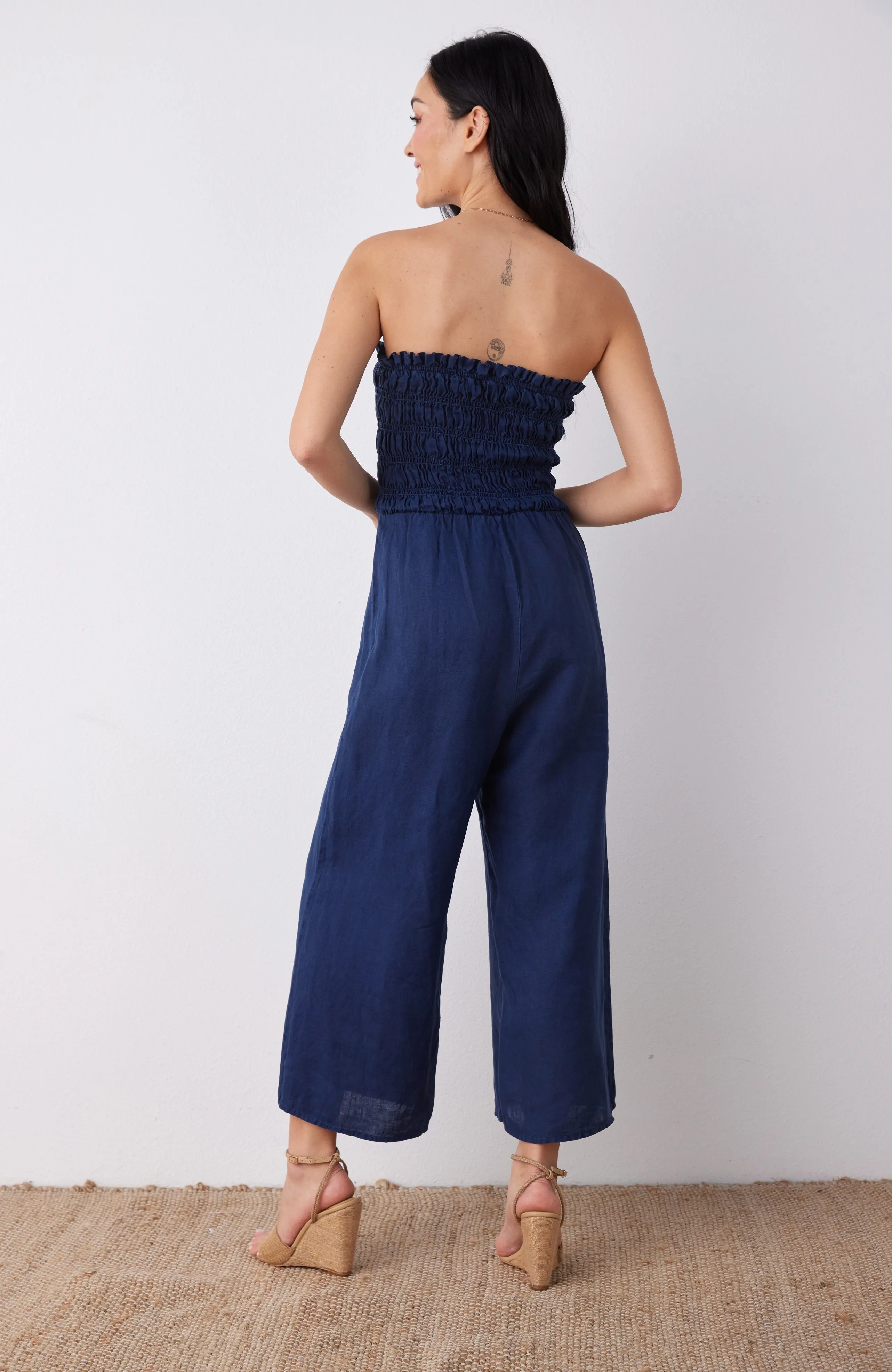 Linen Smocked Strapless Jumpsuit