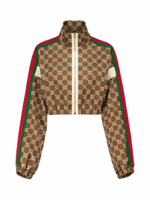 Logo print cropped jersey track jacket