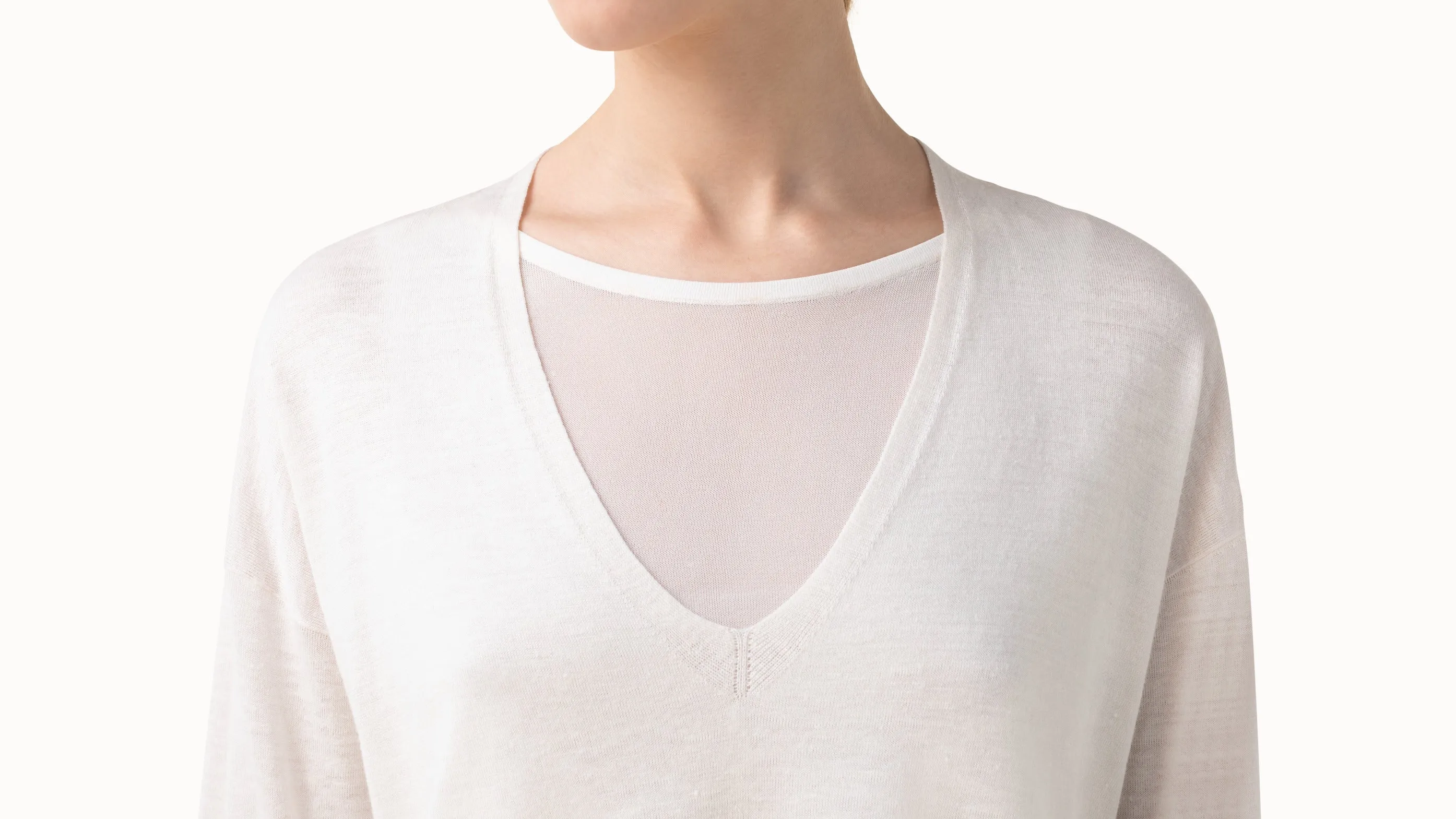 Long Sleeve Linen Silk V-Neck Pullover