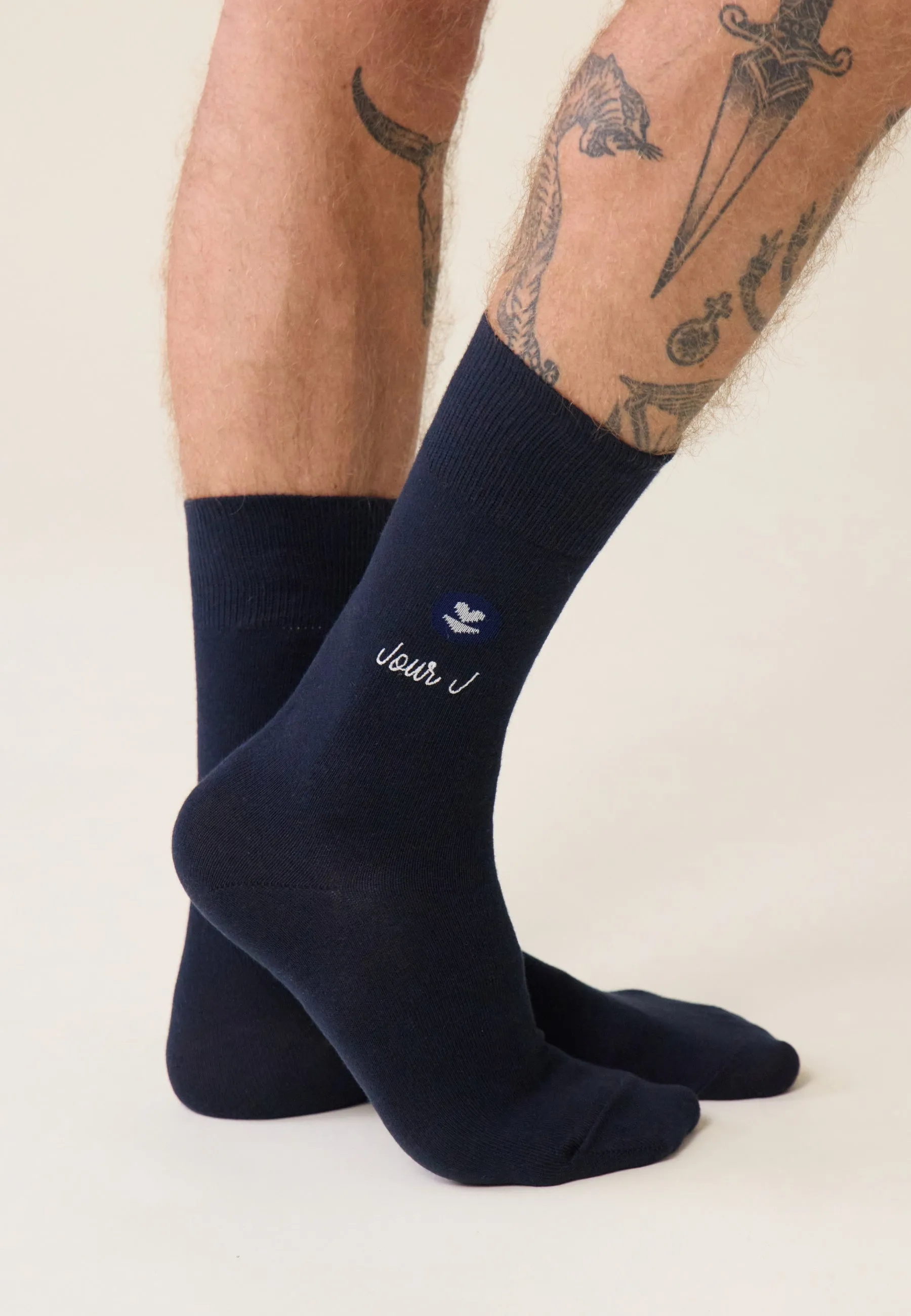 Lucas Bleu Marine Brodé "Jour J" - Chaussettes Mi-Hautes