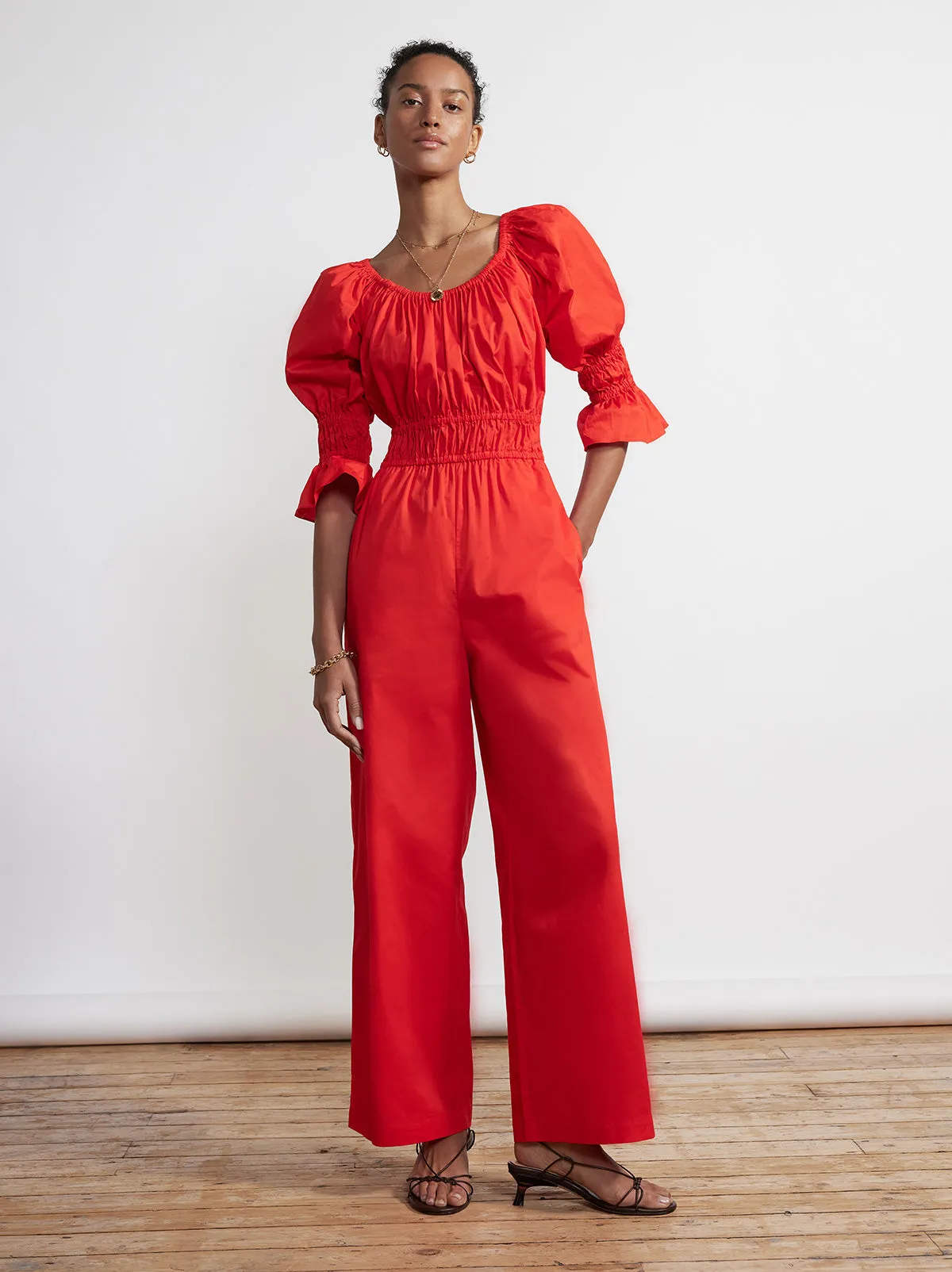 Maya Red Cotton Jumpsuit