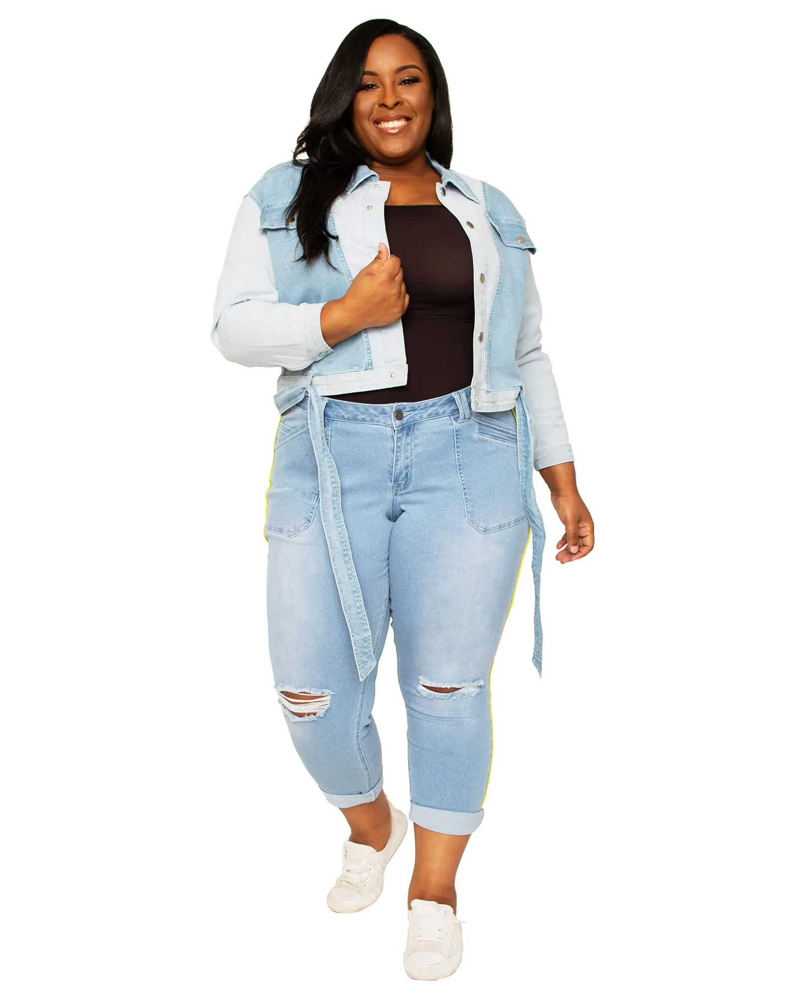 Melissa Belted Denim Trucker Jacket | 3209 Blue