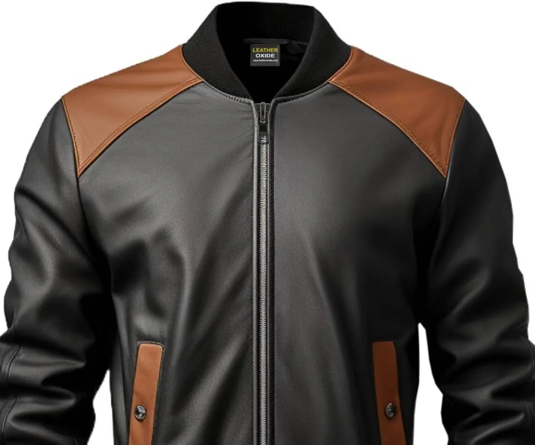 Men Black Bomber Leather Jacket - Leather Bomber Jacket