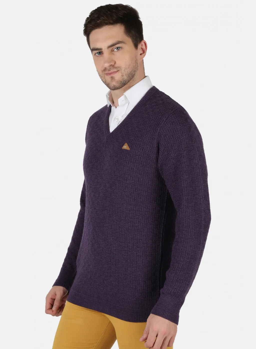 Men Purple Self Design Pullover