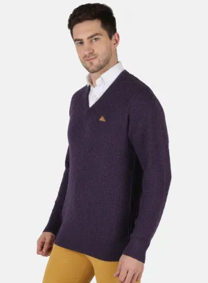 Men Purple Self Design Pullover