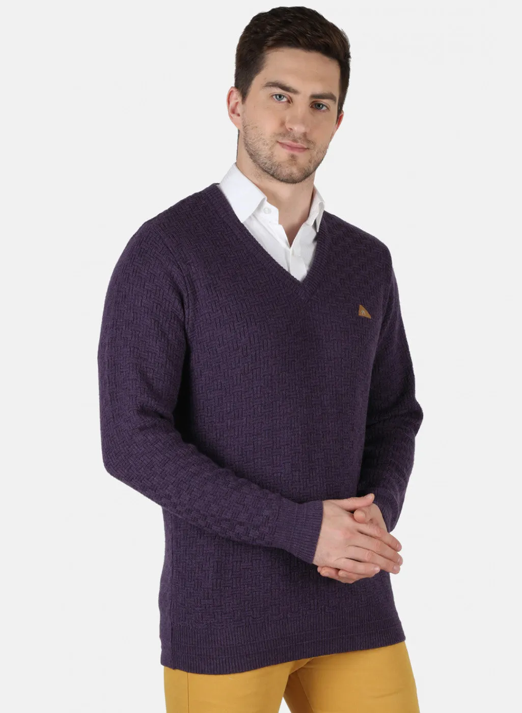 Men Purple Self Design Pullover
