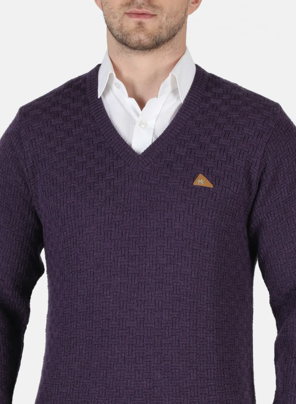 Men Purple Self Design Pullover