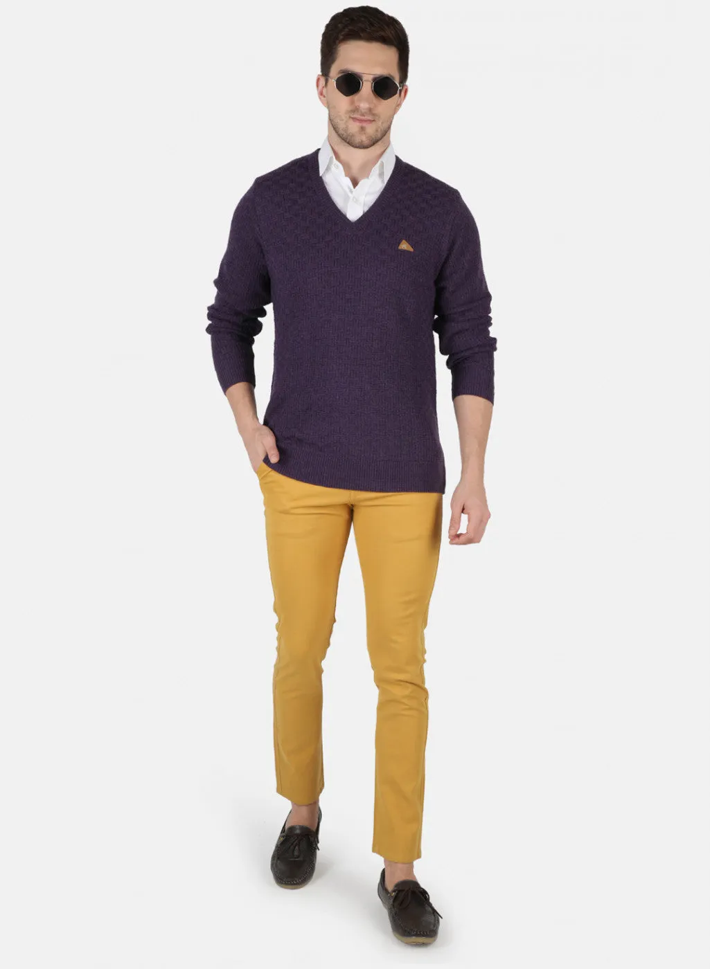 Men Purple Self Design Pullover