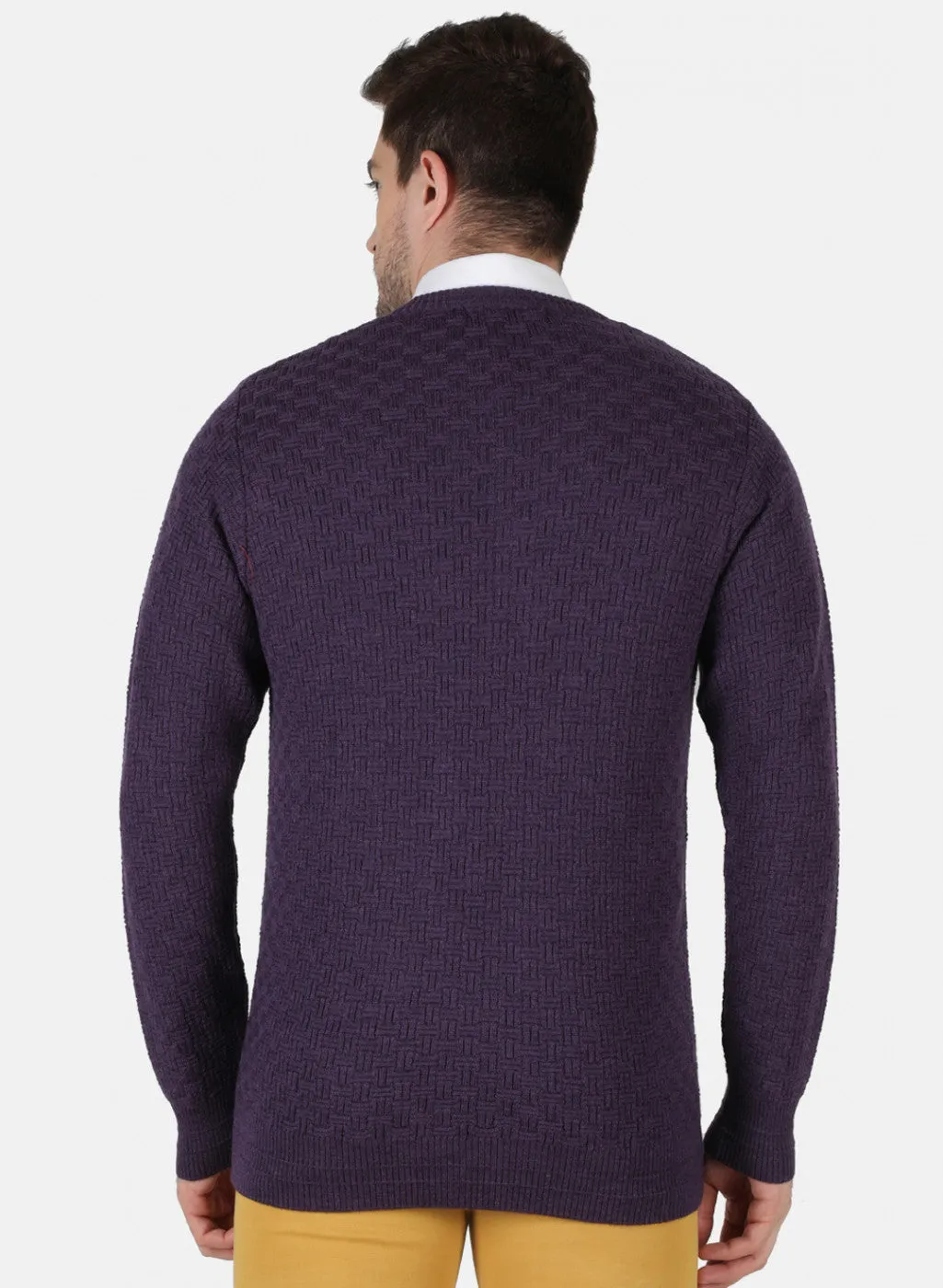 Men Purple Self Design Pullover