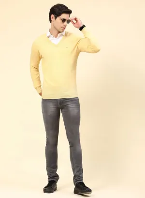 Men Yellow Solid Lamb wool Pullover