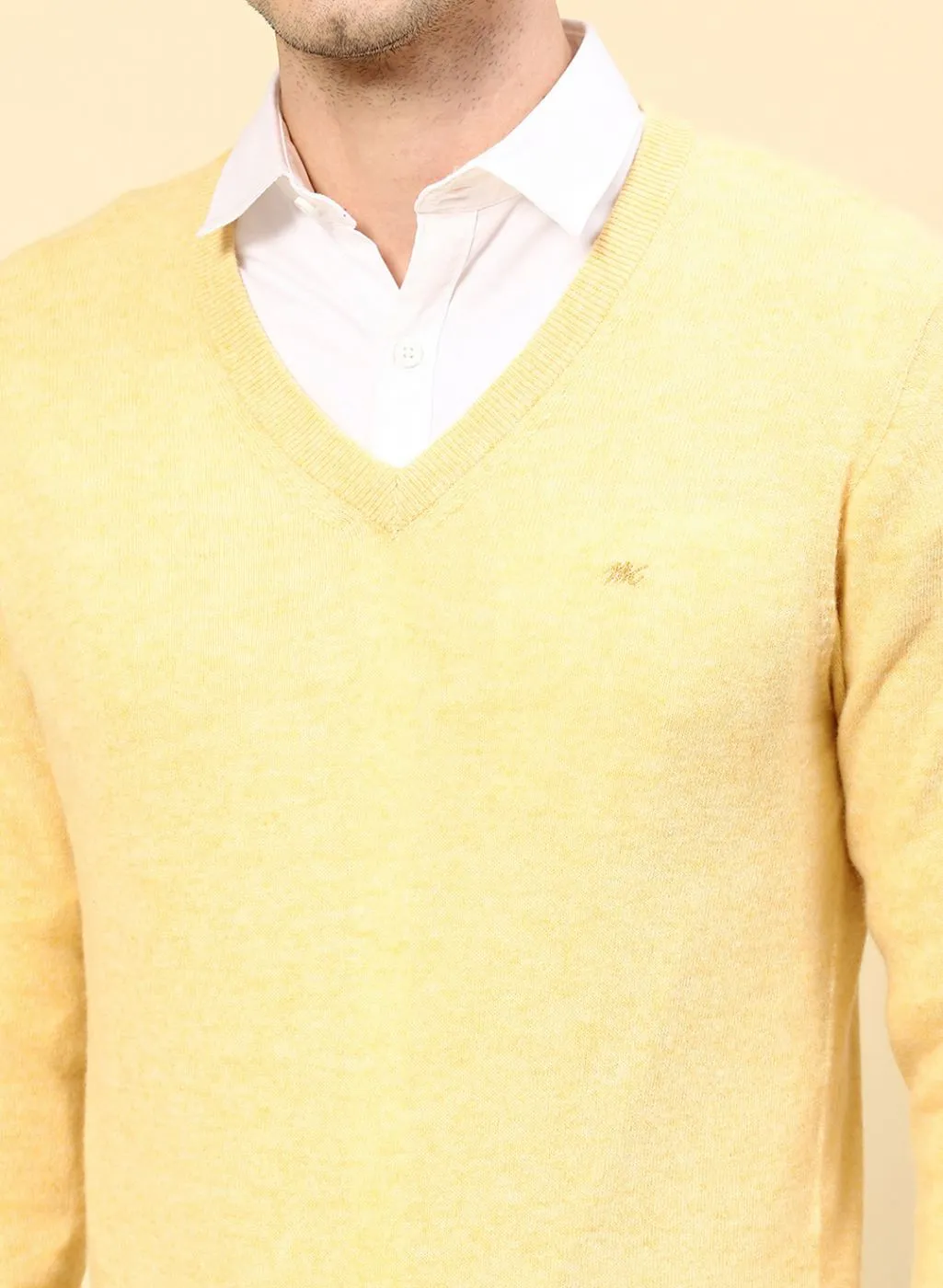 Men Yellow Solid Lamb wool Pullover
