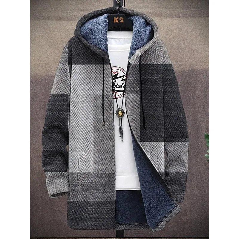 MEN'S PRINTED HOODED TWO-POCKET FLEECE CARDIGAN JACKET 84095118YM