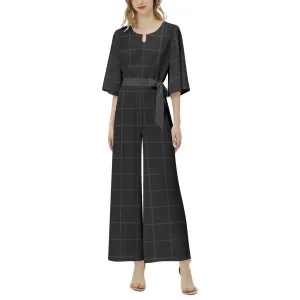 Midnight Matrix Dolman Sleeve Belted Wide Leg Jumpsuit