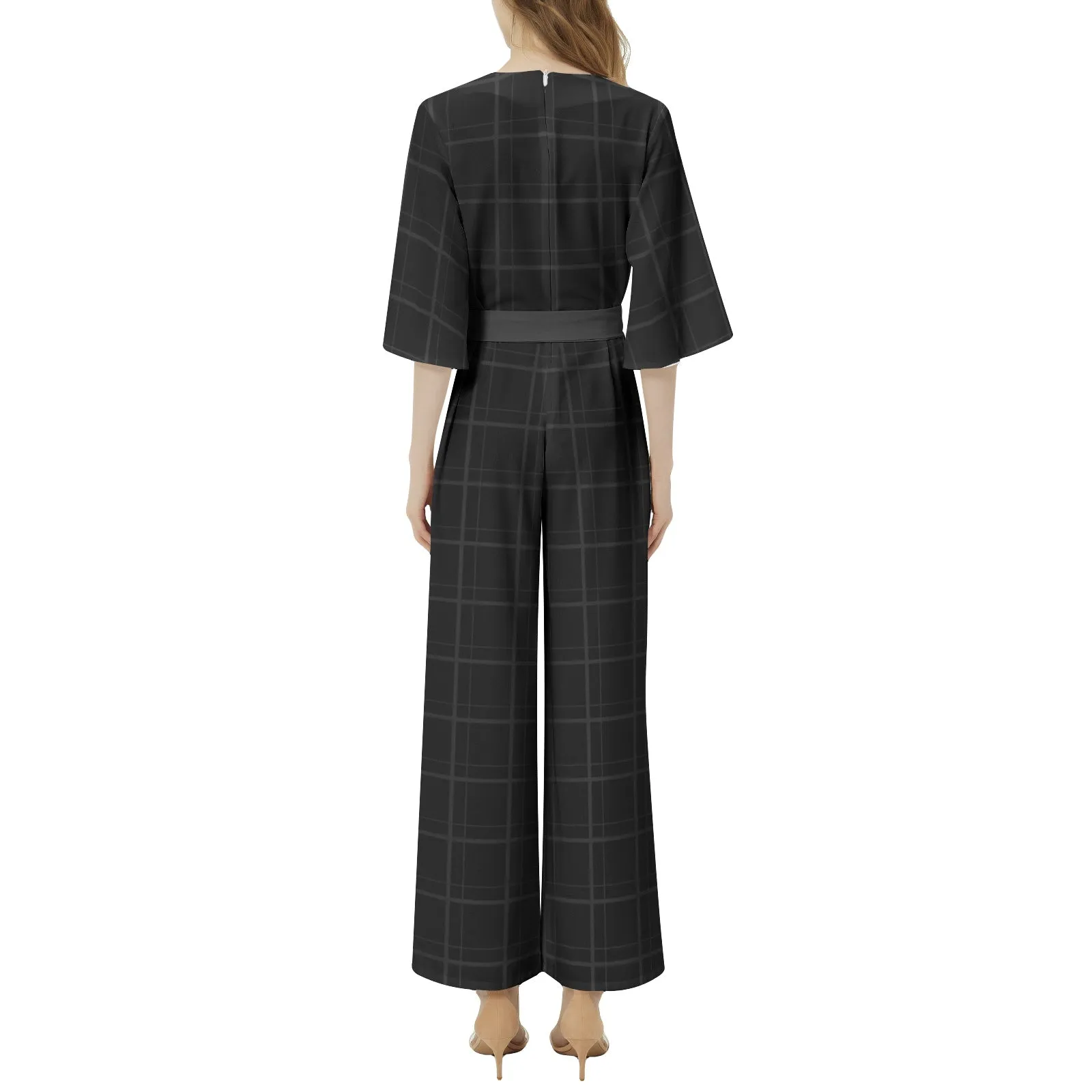 Midnight Matrix Dolman Sleeve Belted Wide Leg Jumpsuit