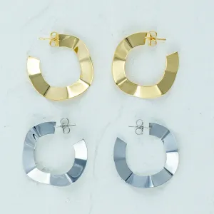 Modern Wavy Open Hoops