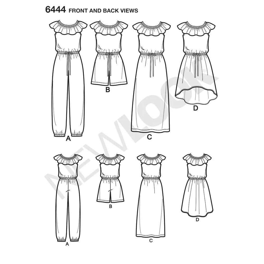 Newlook Pattern 6444 Girl's Dress and Jumpsuit in Two Lengths