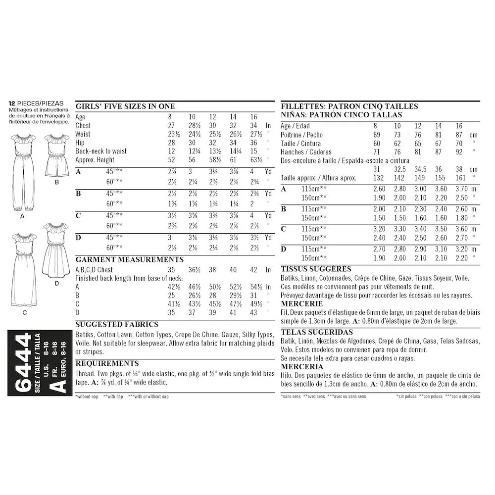 Newlook Pattern 6444 Girl's Dress and Jumpsuit in Two Lengths