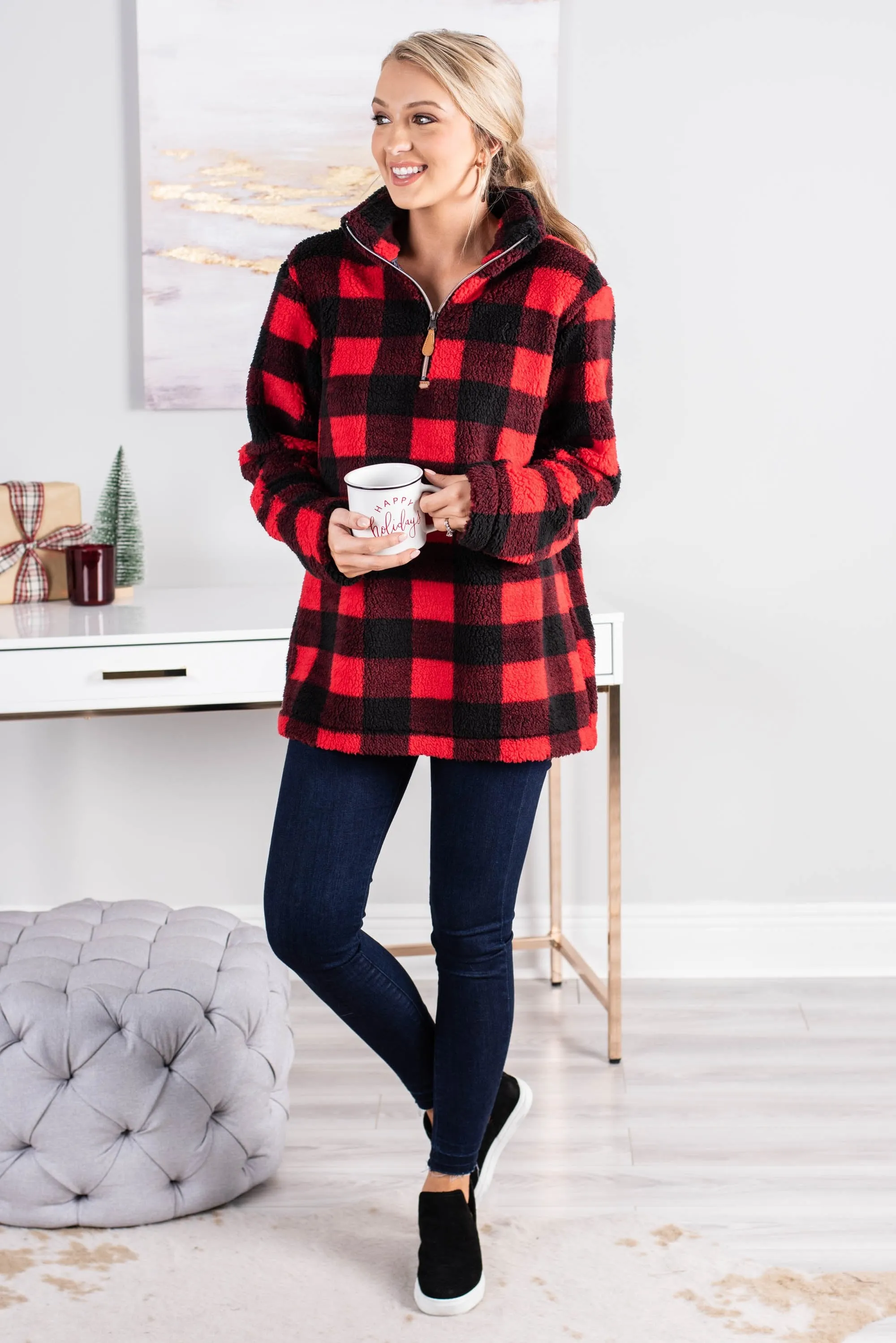 On The Hunt Red Buffalo Plaid Pullover