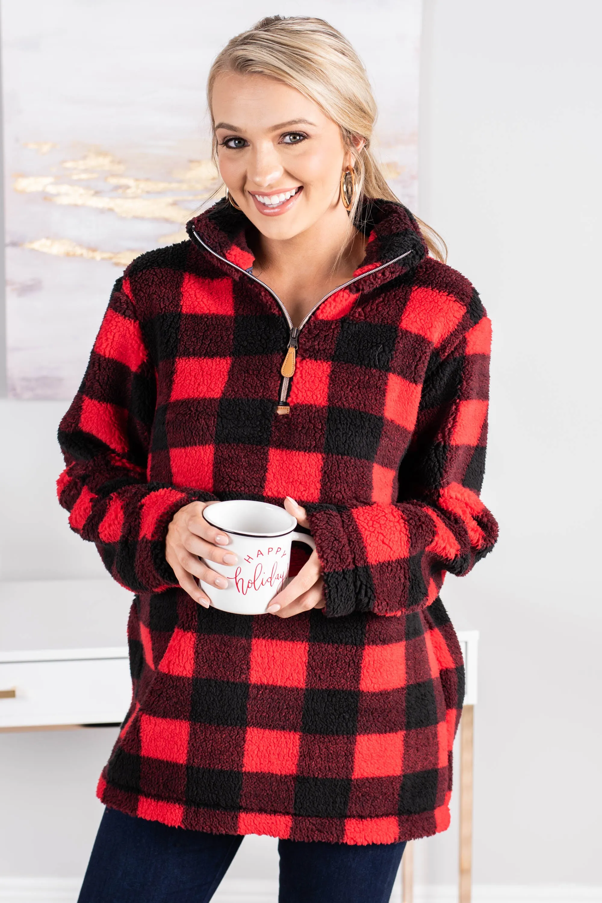 On The Hunt Red Buffalo Plaid Pullover