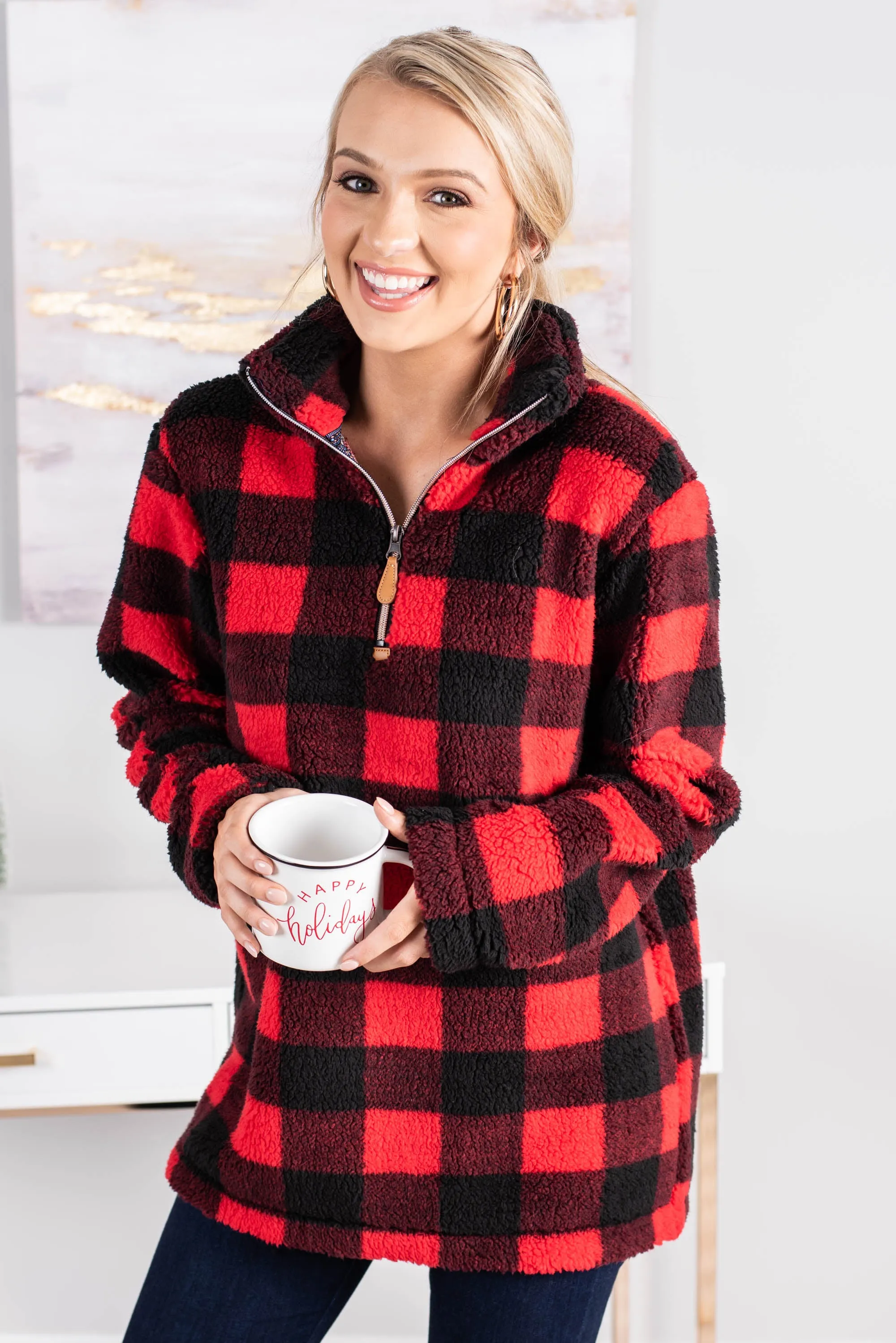 On The Hunt Red Buffalo Plaid Pullover