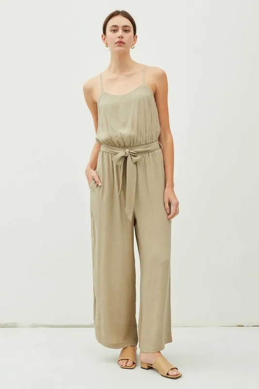OUTFIT- TIE BELT WIDE LEG CAMI JUMPSUIT