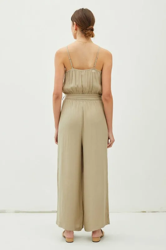 OUTFIT- TIE BELT WIDE LEG CAMI JUMPSUIT