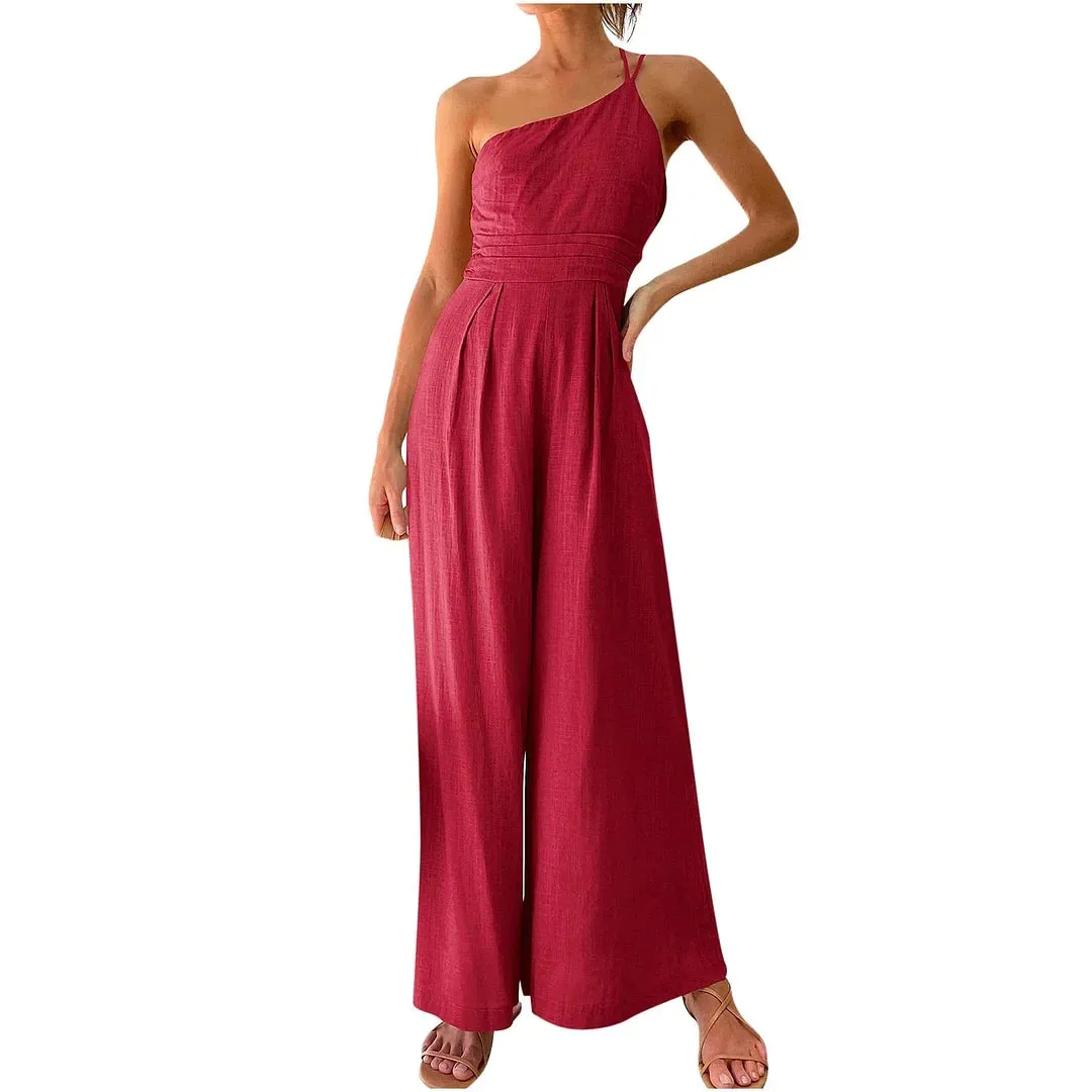 Perrie - One shoulder linen blend jumpsuit