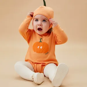 Pumpkin Ribbed Bodysuit & Hat