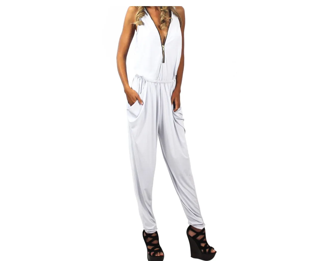 Pure White Zipper Front Jumpsuit - The Fifth Avenue