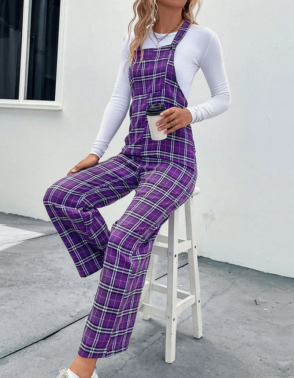 Purple Plaid Strappy Jumpsuit