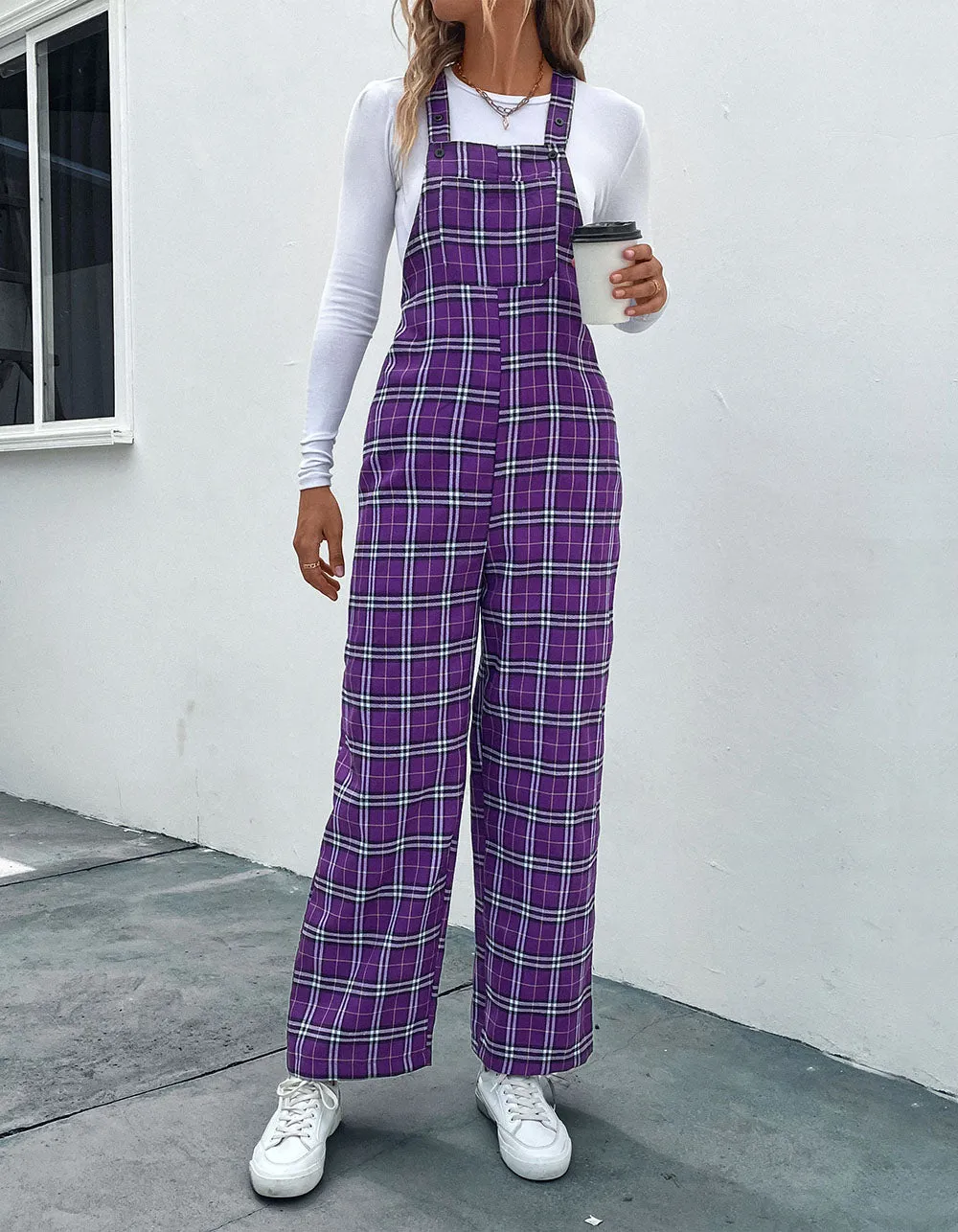 Purple Plaid Strappy Jumpsuit