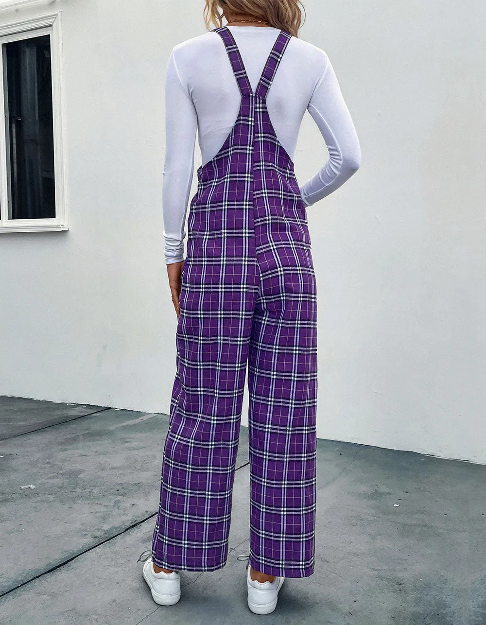Purple Plaid Strappy Jumpsuit