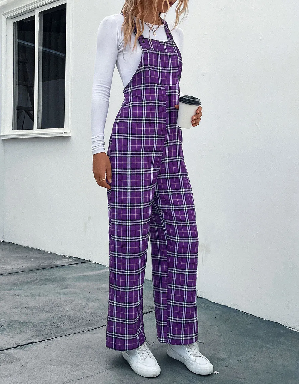 Purple Plaid Strappy Jumpsuit