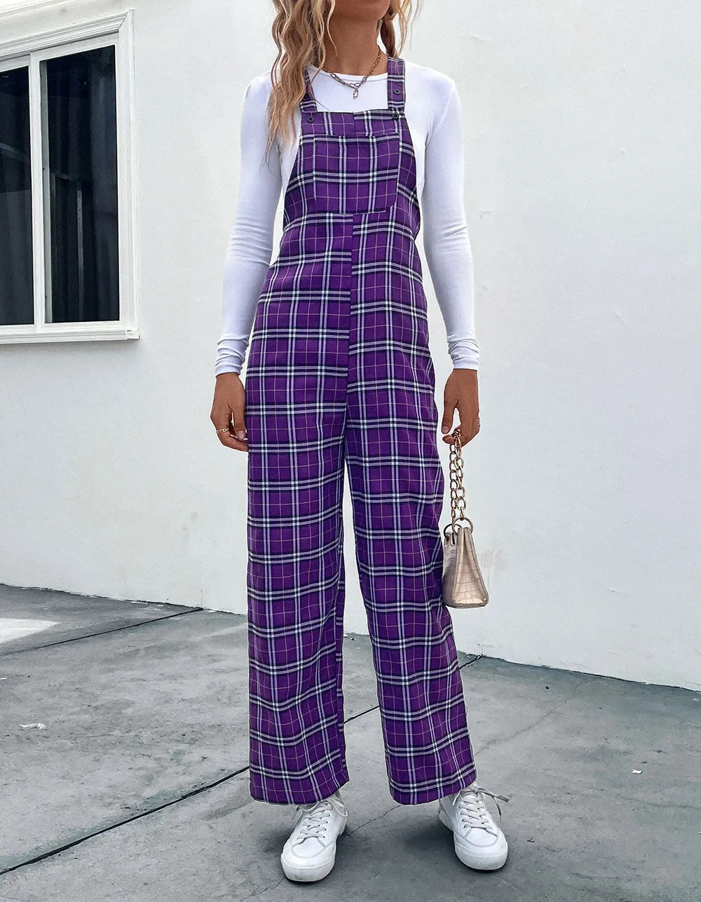 Purple Plaid Strappy Jumpsuit