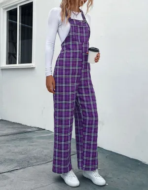 Purple Plaid Strappy Jumpsuit