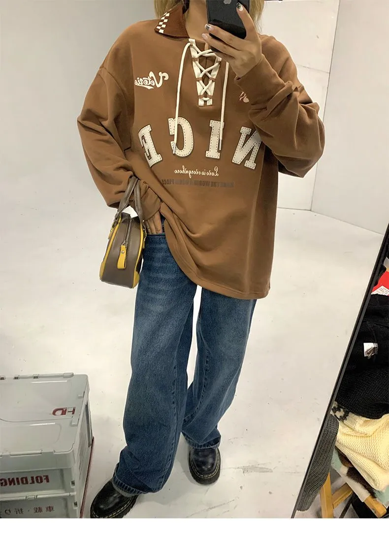 "NICE" Polo Sweatshirt With Letter Print