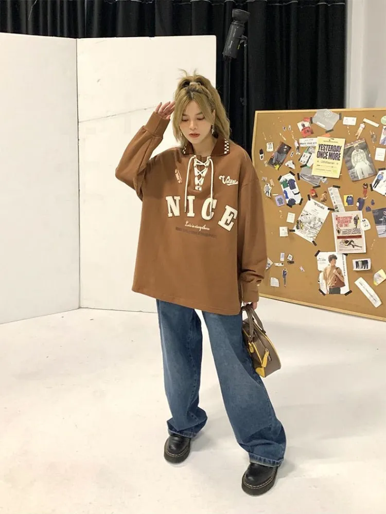 "NICE" Polo Sweatshirt With Letter Print