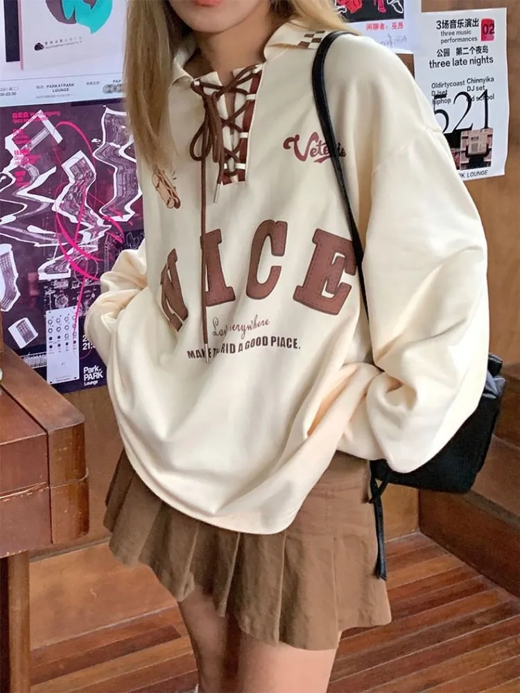 "NICE" Polo Sweatshirt With Letter Print