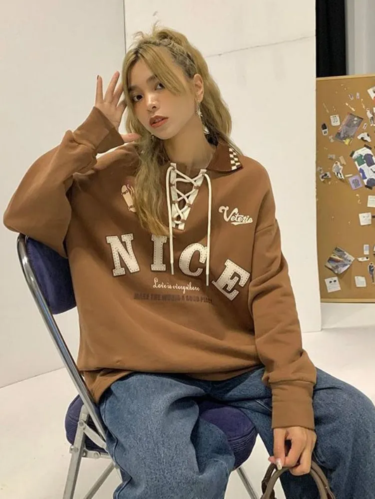 "NICE" Polo Sweatshirt With Letter Print