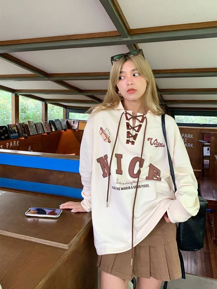 "NICE" Polo Sweatshirt With Letter Print