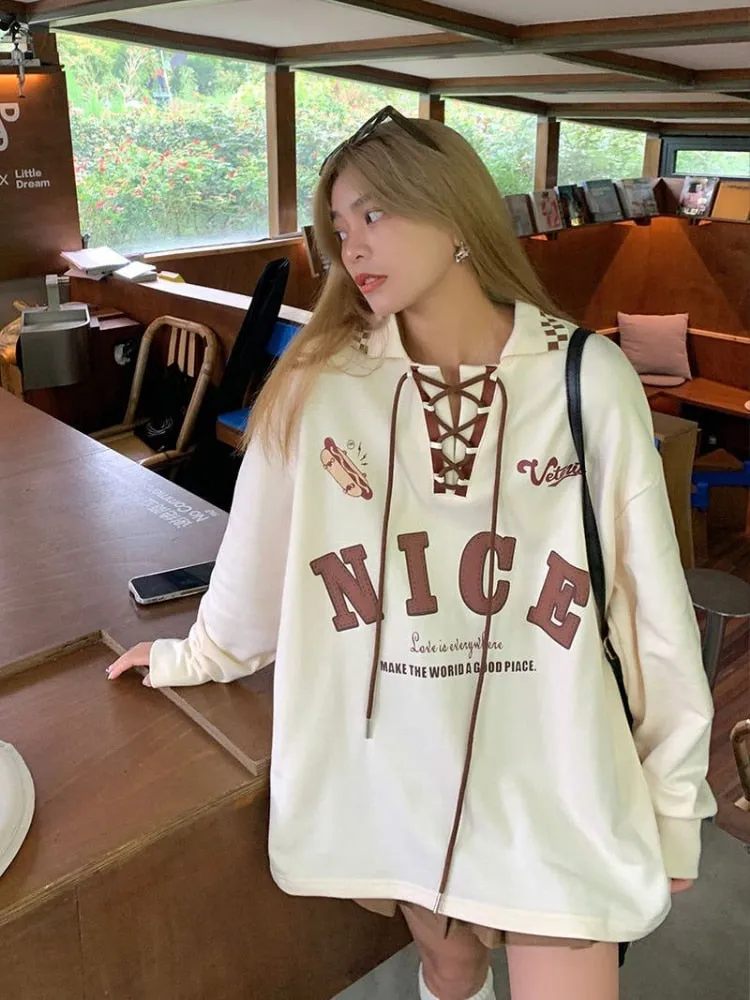 "NICE" Polo Sweatshirt With Letter Print