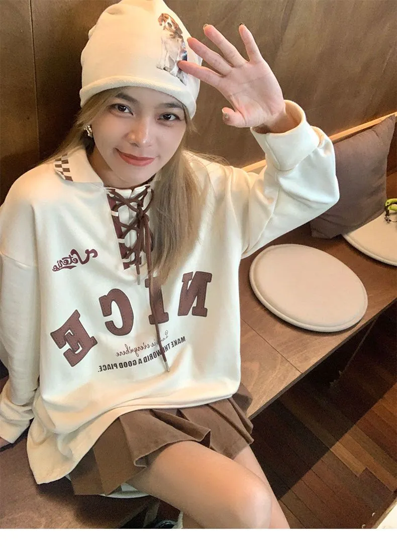 "NICE" Polo Sweatshirt With Letter Print