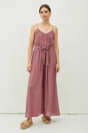 Raisin Lightweight Tie Belt Wide Leg Cami Jumpsuit