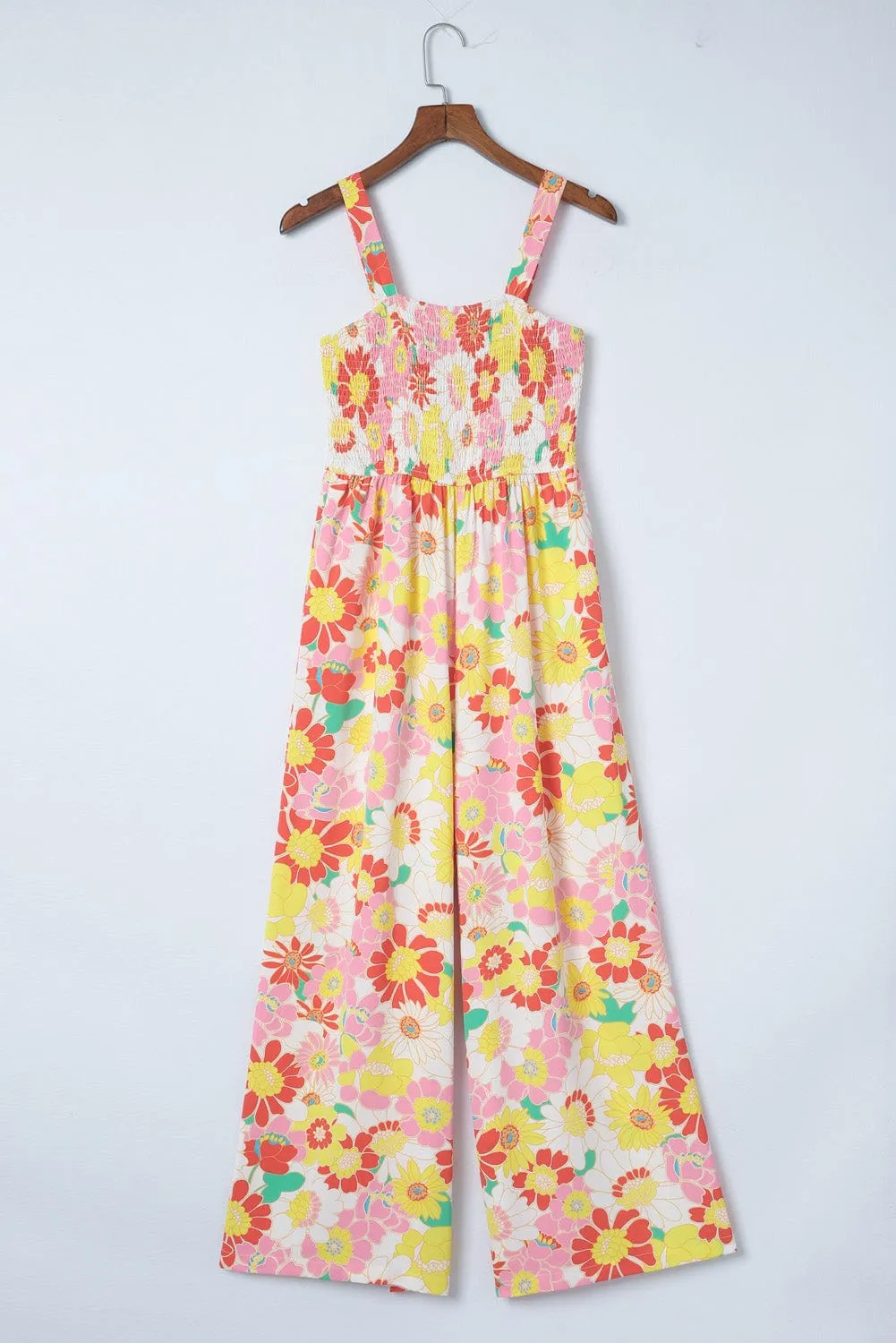 Retro Print Casual Wide-Leg Jumpsuit - Bare - Spaghetti Strap - U-Shape - Scoop