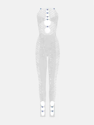 Rhinestoned Janice Jumpsuit Optic White