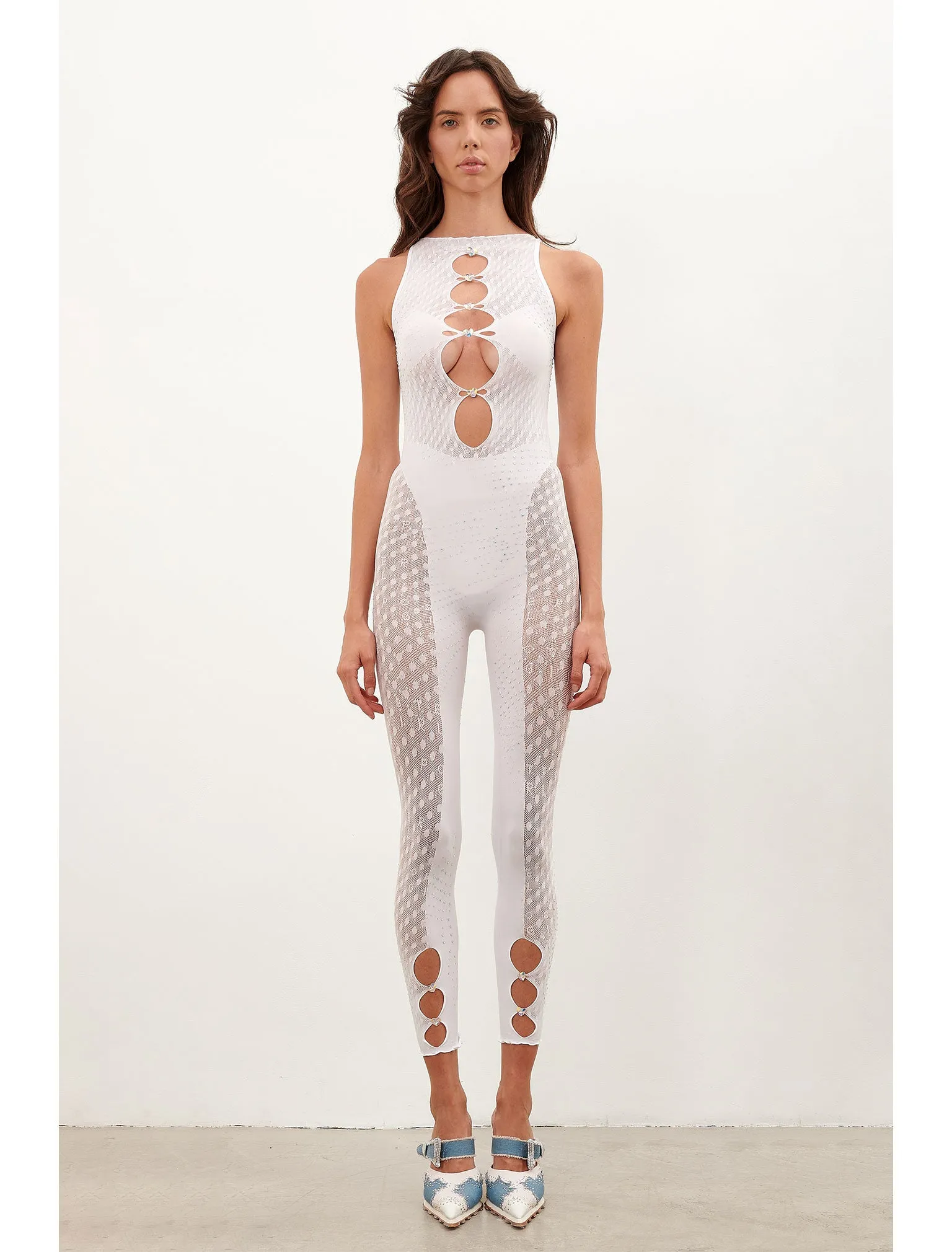 Rhinestoned Janice Jumpsuit Optic White