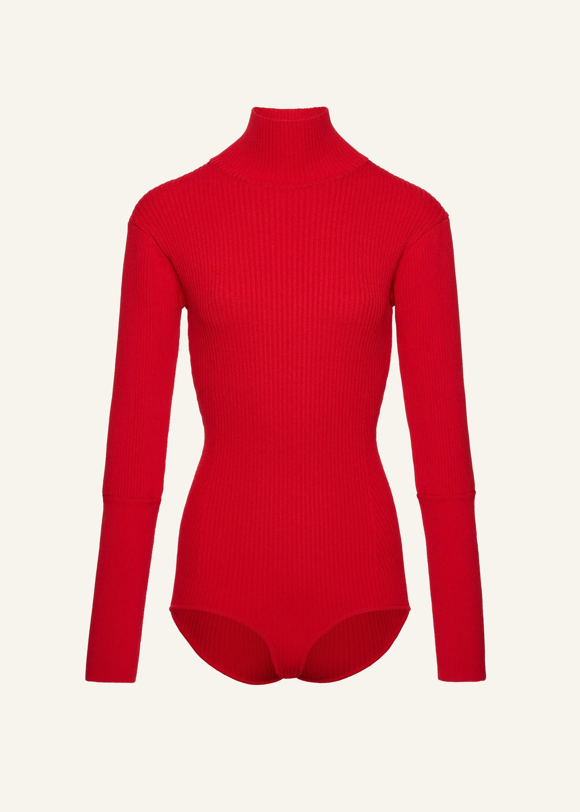 Ribbed high-neck bodysuit in red