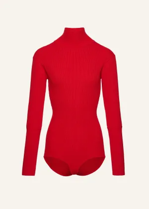 Ribbed high-neck bodysuit in red