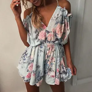 Rompers Print Lace Jumpsuit Summer Short Pleated Overalls Jumpsuit Female chest wrapped strapless Playsuit