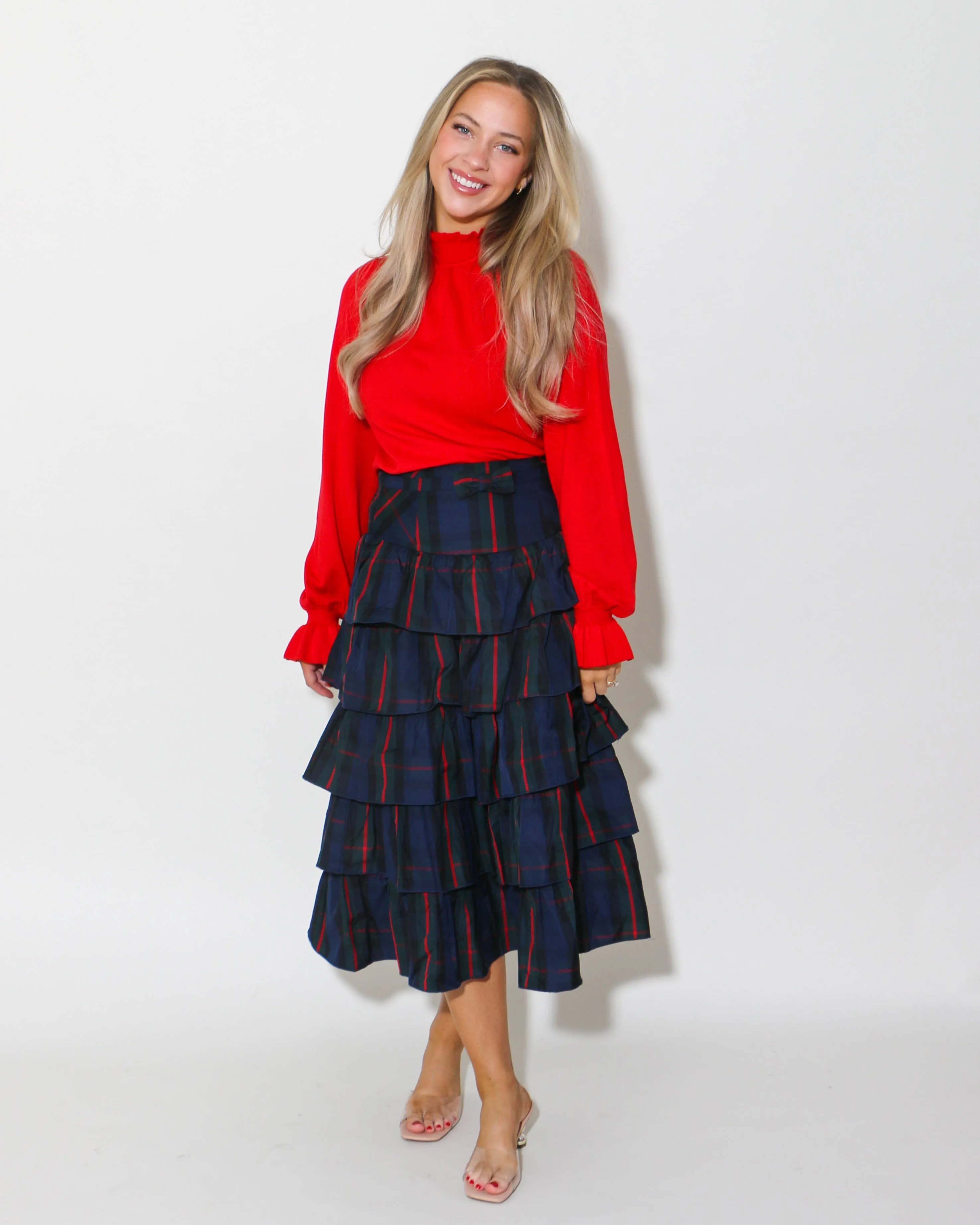 Ruffled Sweater Top in Red